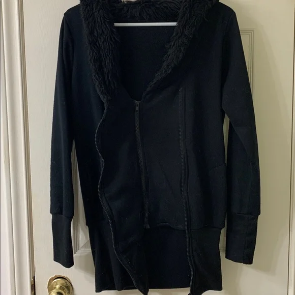 🌷3 for$25🌷Unbranded, US M, Black Faux Fur Lined Long Hoodie Dress with Pockets - Picture 3 of 9